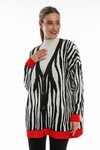 Su Moda Kadın Oversize Zebra Desenli V Yaka Triko Örme Hırka