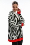 Su Moda Kadın Oversize Zebra Desenli V Yaka Triko Örme Hırka