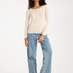 Kadın Giyim Kazak Viskon Ince Triko Uzun Kol Patlı Düğmeli Rahat Kalıp Esnek Ince Triko