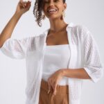 kadın hırka yazlık ince delikli önü açık kapri kol rahat kalıp