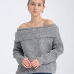 kadın yumoş kalın yumuşak Madonna yaka şık triko uzun kol kazak