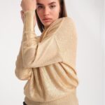 kadın kazak parlak varak baskı yeni yıl ışıltılı triko Uzunkol şık kazak