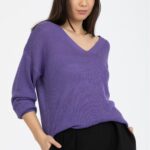 Kadın Giyim Bluz Kazak Ön Arka V Yaka Balon Kol Ince Merserize Triko Örme Salaş Kazak 3276