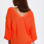Kadın Giyim Bluz Merserize Kazak Ön Arka V Yaka Balon Kol Ince Merserize Triko Örme Salaş Kazak 3276