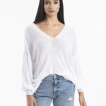Kadın Giyim Bluz Ön Arka V Yaka Balon Kol Ince Merserize Triko Örme Salaş Kazak 3276